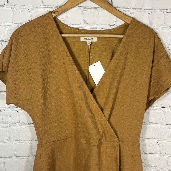 Madewell Dress Women's Small Mustard Natural Cross Front Flutter Sleeve Minidres - Picture 2 of 7